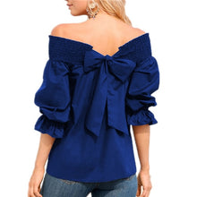 Load image into Gallery viewer, Sexy Off Shoulder Tops 2023 Spring Summer Strapless Women Blouse Bowknot Slash Neck Shirts Casual Loose Blusas Slash neck