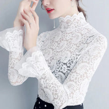 Load image into Gallery viewer, Sexy Transparent Long Sleeve Top Women 2023 Fashion Autumn Winter Basic Lace Blouses White Black Hollow Blusas Mujer Oversized