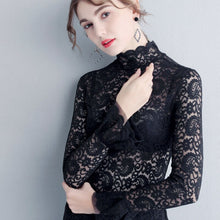 Load image into Gallery viewer, Sexy Transparent Long Sleeve Top Women 2023 Fashion Autumn Winter Basic Lace Blouses White Black Hollow Blusas Mujer Oversized