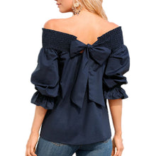 Load image into Gallery viewer, Sexy Off Shoulder Tops 2023 Spring Summer Strapless Women Blouse Bowknot Slash Neck Shirts Casual Loose Blusas Slash neck