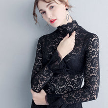 Load image into Gallery viewer, Sexy Transparent Long Sleeve Top Women 2023 Fashion Autumn Winter Basic Lace Blouses White Black Hollow Blusas Mujer Oversized
