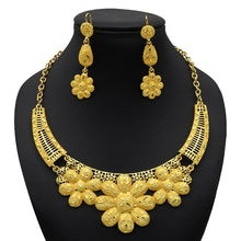 Load image into Gallery viewer, Indian Gold Plated Jewelry Set For Women African Bridal 24K Gold Color Necklace Earrings Set Dubai Nigerian Wedding Wholesale