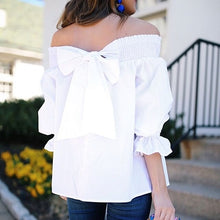 Load image into Gallery viewer, Sexy Off Shoulder Tops 2023 Spring Summer Strapless Women Blouse Bowknot Slash Neck Shirts Casual Loose Blusas Slash neck