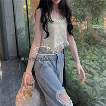 Load image into Gallery viewer, All-match fashion kawaii denim blue loose wide-leg women's jeans high waist heart chain summer thin casual cute casual