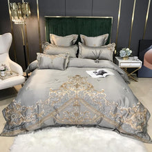 Load image into Gallery viewer, Royal Gold Embroidery 60S Satin Cotton Bedding Set Luxury White Soft Smooth Quilt/Duvet Cover Bedspread Fitted Sheet Pillowcases