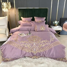 Load image into Gallery viewer, Luxury Royal Gold Embroidery Bedding Set White Satin Duvet Cover Soft Cotton Fitted/Flat Bed Sheet Pillowcases Home Textile