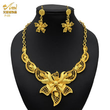 Load image into Gallery viewer, Indian Gold Plated Jewelry Set For Women African Bridal 24K Gold Color Necklace Earrings Set Dubai Nigerian Wedding Wholesale