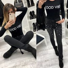 Load image into Gallery viewer, Women Blue Jeans Pants Skinny Pearl Beaded Black Jeans Summer Spring ladies High Waist Zipper Fly Long Denim Casual Mom Jeans