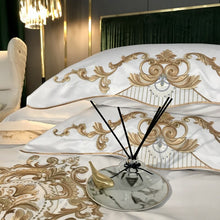 Load image into Gallery viewer, Luxury White 60S Satin Cotton Royal Gold Embroidery 4/5Pcs Bedding Set Soft Smooth Duvet Cover Set Bed Sheet Pillowcases