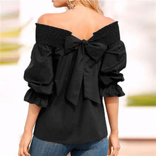 Load image into Gallery viewer, Sexy Off Shoulder Tops 2023 Spring Summer Strapless Women Blouse Bowknot Slash Neck Shirts Casual Loose Blusas Slash neck