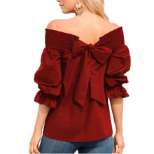 Load image into Gallery viewer, Sexy Off Shoulder Tops 2023 Spring Summer Strapless Women Blouse Bowknot Slash Neck Shirts Casual Loose Blusas Slash neck