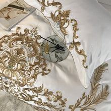 Load image into Gallery viewer, Luxury White 60S Satin Cotton Royal Gold Embroidery 4/5Pcs Bedding Set Soft Smooth Duvet Cover Set Bed Sheet Pillowcases