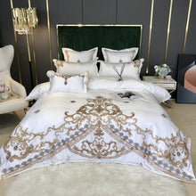 Load image into Gallery viewer, Royal Gold Embroidery 60S Satin Cotton Bedding Set Luxury White Soft Smooth Quilt/Duvet Cover Bedspread Fitted Sheet Pillowcases