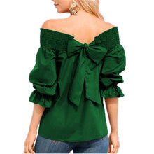 Load image into Gallery viewer, Sexy Off Shoulder Tops 2023 Spring Summer Strapless Women Blouse Bowknot Slash Neck Shirts Casual Loose Blusas Slash neck