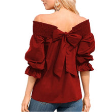 Load image into Gallery viewer, Sexy Off Shoulder Tops 2023 Spring Summer Strapless Women Blouse Bowknot Slash Neck Shirts Casual Loose Blusas Slash neck