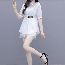 Load image into Gallery viewer, 2022 Summer New Casual Shirt Top + Mid-length Wide-leg Shorts Two-piece Women's Korean Elegant Blouse Pants Suit Female Clothing