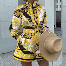 Load image into Gallery viewer, Women's Short Set and Blouse Printed Long Sleeve Top Shorts Suit Two Piece Autumn Winter Elegant Daliy Club Party Streetwear