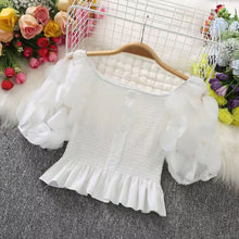 Load image into Gallery viewer, Summer Puff Sleeve Corset Tops Women 2022 Fashion Short Sleeve Casual White Black Blouses Sexy Slim Hollow Out Blusas Mujer Y2k