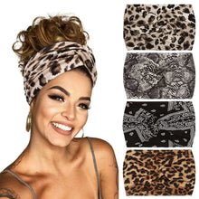 Load image into Gallery viewer, Yoga Headbands For Women's Hair Wide Thick Stretchy Boho African Turban Knotted Leopard Head Bands