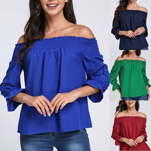 Load image into Gallery viewer, Sexy Off Shoulder Tops 2023 Spring Summer Strapless Women Blouse Bowknot Slash Neck Shirts Casual Loose Blusas Slash neck