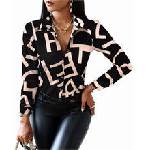 Load image into Gallery viewer, Blouses &amp; Button-Down Shirts Letter Long-sleeved Shirt Floral Fashion Print Formal Top Loose Neck Sexy T-shirt 2023