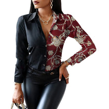 Load image into Gallery viewer, Blouses &amp; Button-Down Shirts Letter Long-sleeved Shirt Floral Fashion Print Formal Top Loose Neck Sexy T-shirt 2023