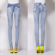 Load image into Gallery viewer, 2023 New Korean Fashion Rhinestone Pants Woman Diamond Drilled Hole Jeans Woman Pencil Pants Women Jeans Ripped Denim Trousers