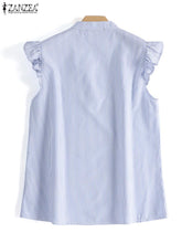 Load image into Gallery viewer, 2023 ZANZEA Women Stripe Printed V-Neck Shirt New Fashion Sleeveless Blouse Bohemian Ruffles Chemise Female Casual Holiday Tops