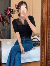 Load image into Gallery viewer, Women Blouse Slim Fashion Daily V-neck Simple All-match Puff Sleeve Elegant Creativity Sexy Korean Style Leisure Solid Lovely