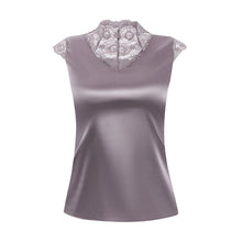 Load image into Gallery viewer, M-4XL Elegant Short sleeve Lace Shirt Fashion Patchwork Silk Satin Tank Top Summer Casual Women Blouse
