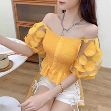 Load image into Gallery viewer, Summer Puff Sleeve Corset Tops Women 2022 Fashion Short Sleeve Casual White Black Blouses Sexy Slim Hollow Out Blusas Mujer Y2k