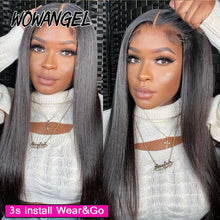 Load image into Gallery viewer, Wow Angel 36inch Jet Black Glueless Wigs 5x5 HD Lace Closure Human Hair Wigs Pre Plucked Straight Ready to Go Wigs For Woman