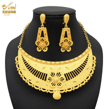 Load image into Gallery viewer, Indian Gold Plated Jewelry Set For Women African Bridal 24K Gold Color Necklace Earrings Set Dubai Nigerian Wedding Wholesale