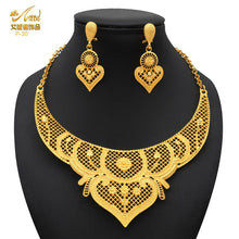 Load image into Gallery viewer, Indian Gold Plated Jewelry Set For Women African Bridal 24K Gold Color Necklace Earrings Set Dubai Nigerian Wedding Wholesale