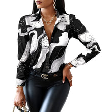 Load image into Gallery viewer, Blouses &amp; Button-Down Shirts Letter Long-sleeved Shirt Floral Fashion Print Formal Top Loose Neck Sexy T-shirt 2023