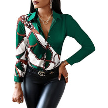 Load image into Gallery viewer, Blouses &amp; Button-Down Shirts Letter Long-sleeved Shirt Floral Fashion Print Formal Top Loose Neck Sexy T-shirt 2023