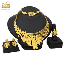 Load image into Gallery viewer, Indian Gold Plated Jewelry Set For Women African Bridal 24K Gold Color Necklace Earrings Set Dubai Nigerian Wedding Wholesale