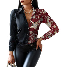 Load image into Gallery viewer, Blouses &amp; Button-Down Shirts Letter Long-sleeved Shirt Floral Fashion Print Formal Top Loose Neck Sexy T-shirt 2023