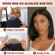 Load image into Gallery viewer, Glueless Bob Hair Wig Human Hair Ready To Wear and Go Straight Transprent 4x4 Lace Closure Wigs For Women Human Hair