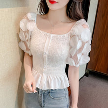 Load image into Gallery viewer, Summer Puff Sleeve Corset Tops Women 2022 Fashion Short Sleeve Casual White Black Blouses Sexy Slim Hollow Out Blusas Mujer Y2k