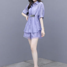Load image into Gallery viewer, 2022 Summer New Casual Shirt Top + Mid-length Wide-leg Shorts Two-piece Women's Korean Elegant Blouse Pants Suit Female Clothing