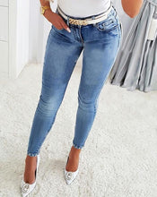 Load image into Gallery viewer, Pants for Woman 2023 New Rhinestone Beaded Butterfly Pattern Split Hem Skinny Jeans Without Belt All-Match Denim Trousers