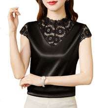 Load image into Gallery viewer, M-4XL Elegant Short sleeve Lace Shirt Fashion Patchwork Silk Satin Tank Top Summer Casual Women Blouse