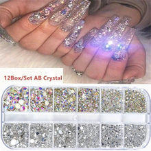 Load image into Gallery viewer, Nail Art Rhinestones Kit 2400pcs Nail Gems Ab Flatback Rhinestones Gems Stones with Storage Organizer for Design Bright Holiday