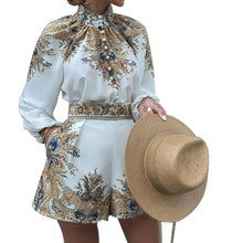 Load image into Gallery viewer, Women's Short Set and Blouse Printed Long Sleeve Top Shorts Suit Two Piece Autumn Winter Elegant Daliy Club Party Streetwear