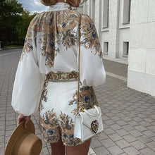 Load image into Gallery viewer, Women's Short Set and Blouse Printed Long Sleeve Top Shorts Suit Two Piece Autumn Winter Elegant Daliy Club Party Streetwear