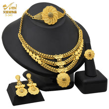Load image into Gallery viewer, Indian Gold Plated Jewelry Set For Women African Bridal 24K Gold Color Necklace Earrings Set Dubai Nigerian Wedding Wholesale