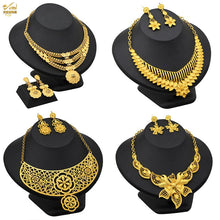 Load image into Gallery viewer, Indian Gold Plated Jewelry Set For Women African Bridal 24K Gold Color Necklace Earrings Set Dubai Nigerian Wedding Wholesale
