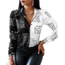 Load image into Gallery viewer, Blouses &amp; Button-Down Shirts Letter Long-sleeved Shirt Floral Fashion Print Formal Top Loose Neck Sexy T-shirt 2023