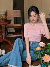 Load image into Gallery viewer, Women Blouse Slim Fashion Daily V-neck Simple All-match Puff Sleeve Elegant Creativity Sexy Korean Style Leisure Solid Lovely